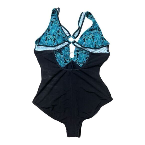Venus Black Turquoise Print One-Piece Swimsuit Cross Strap Womens Plus Size 18 - Picture 7 of 11